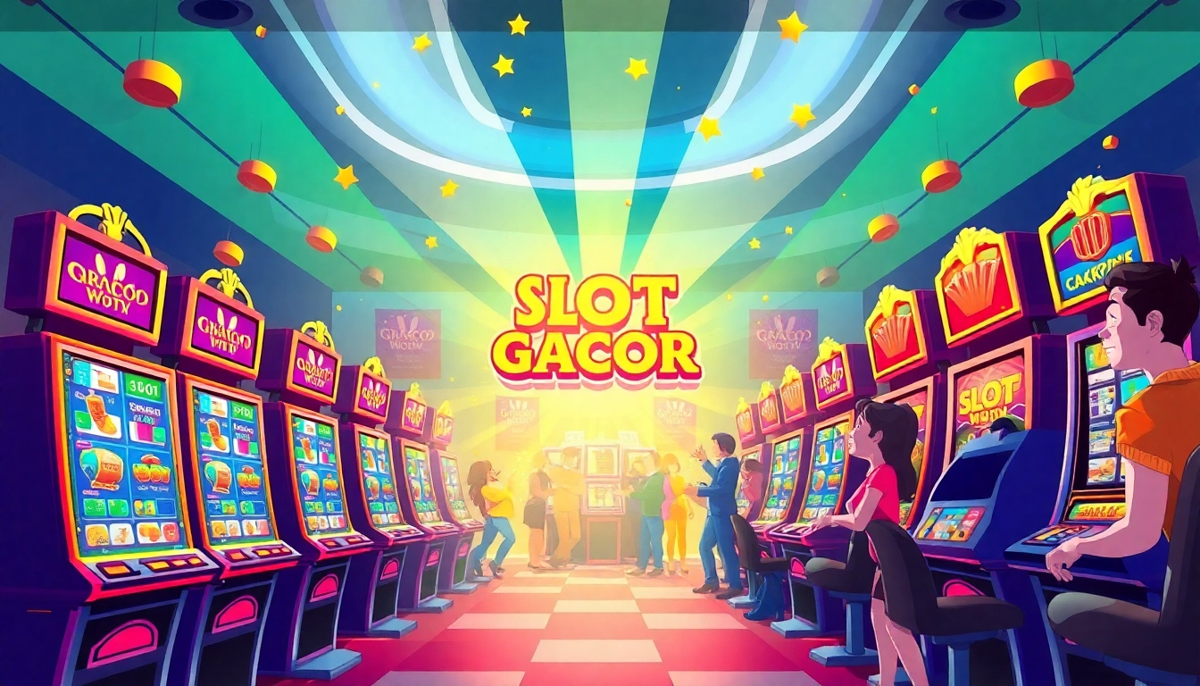 Exciting Slot Gacor gaming experience showcasing vibrant slot machines and players winning big.