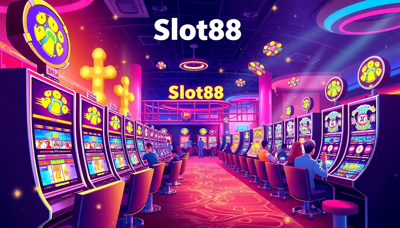 Exciting Slot88 gaming experience highlighting vibrant machines and players celebrating wins.
